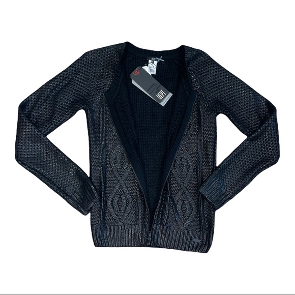 NWT! Dept Women’s Black Waxed Finish Knit Cardigan Size Large - Picture 3 of 7